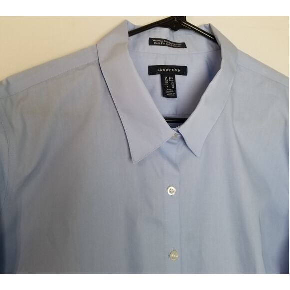 Lands' End Womens Blue Button Up 3/4 Sleeve Flip Cuff Wrinkle Free Shirt Sz 24W - Picture 2 of 9